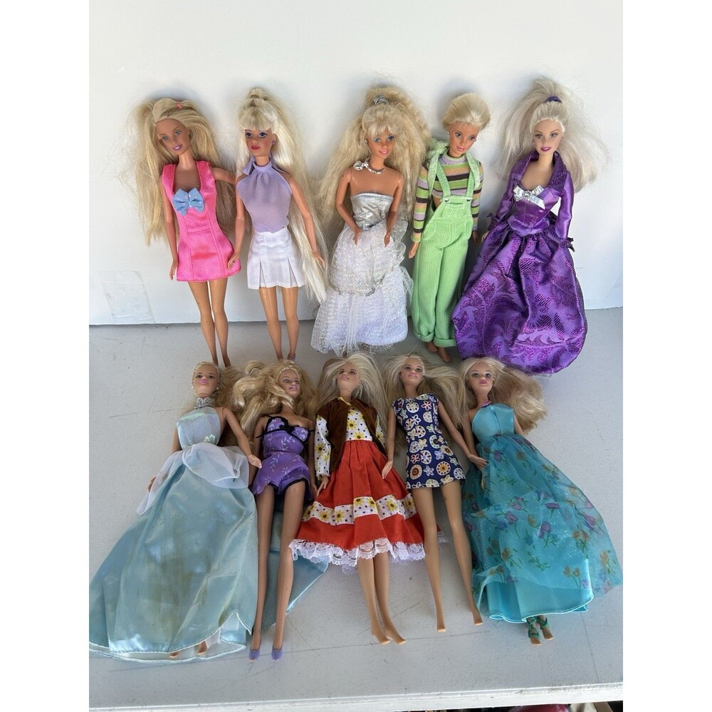Vintage Mattel Barbie Doll Lot of 10 1990s 2000s Dressed Fashion Dolls
